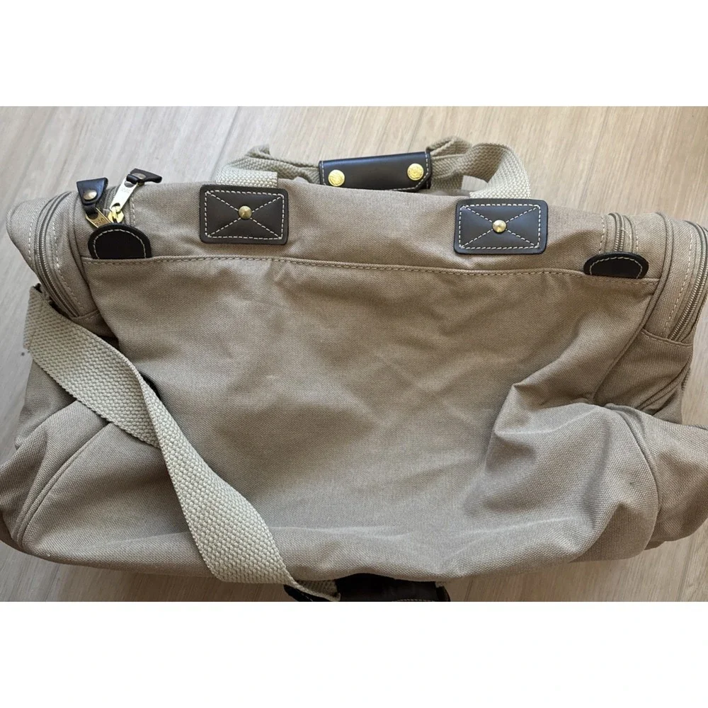 Vintage Eddie Bauer Duffle Bag Canvas Leather Trim Ford Travel Utility Weekender